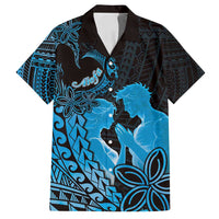 Alofa Samoa Valentine Blue Family Matching Off Shoulder Maxi Dress and Hawaiian Shirt Love Is The Greatest Thing LT05 Dad's Shirt - Short Sleeve Blue - Polynesian Pride