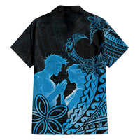 Alofa Samoa Valentine Blue Family Matching Off Shoulder Maxi Dress and Hawaiian Shirt Love Is The Greatest Thing LT05 - Polynesian Pride