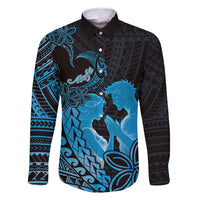 Alofa Samoa Valentine Blue Family Matching Off Shoulder Maxi Dress and Hawaiian Shirt Love Is The Greatest Thing LT05 Dad's Shirt - Long Sleeve Blue - Polynesian Pride