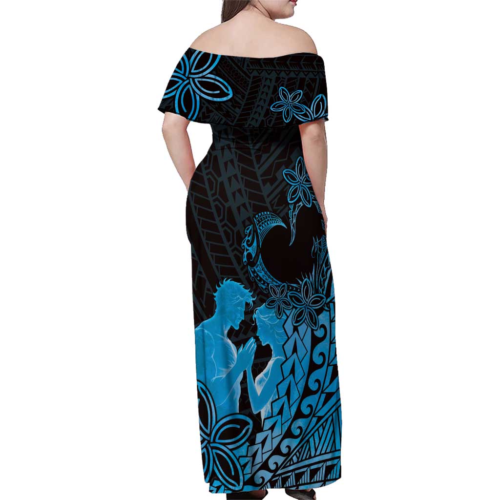 Alofa Samoa Valentine Blue Family Matching Off Shoulder Maxi Dress and Hawaiian Shirt Love Is The Greatest Thing LT05 - Polynesian Pride
