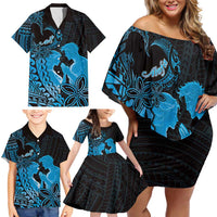 Alofa Samoa Valentine Blue Family Matching Off Shoulder Short Dress and Hawaiian Shirt Love Is The Greatest Thing LT05 - Polynesian Pride