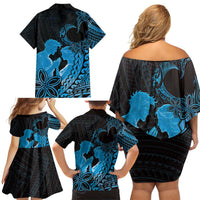 Alofa Samoa Valentine Blue Family Matching Off Shoulder Short Dress and Hawaiian Shirt Love Is The Greatest Thing LT05 - Polynesian Pride