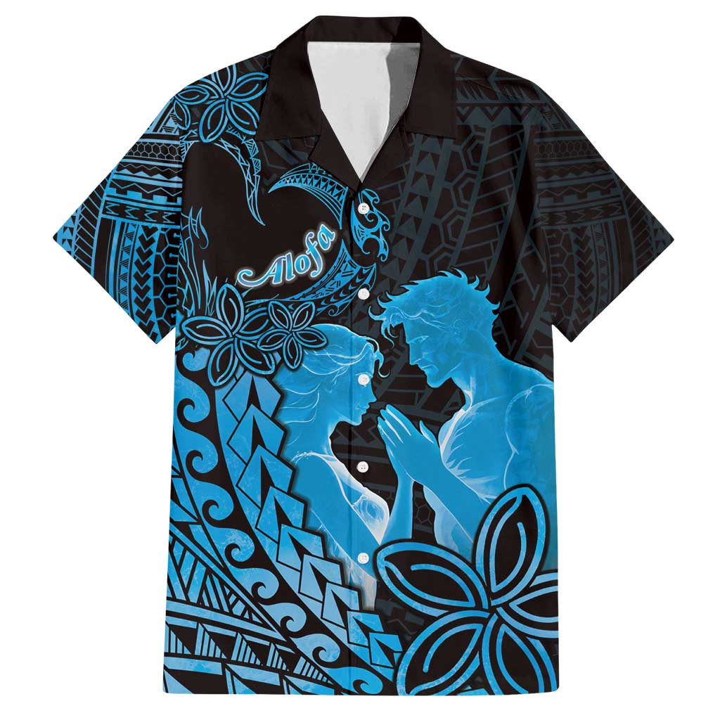 Alofa Samoa Valentine Blue Family Matching Off Shoulder Short Dress and Hawaiian Shirt Love Is The Greatest Thing LT05 Dad's Shirt - Short Sleeve Blue - Polynesian Pride
