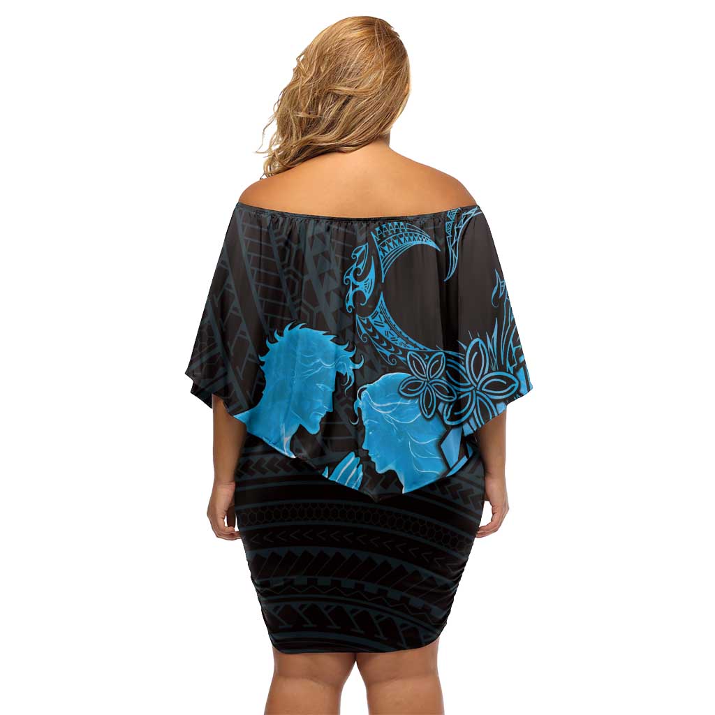 Alofa Samoa Valentine Blue Family Matching Off Shoulder Short Dress and Hawaiian Shirt Love Is The Greatest Thing LT05 - Polynesian Pride