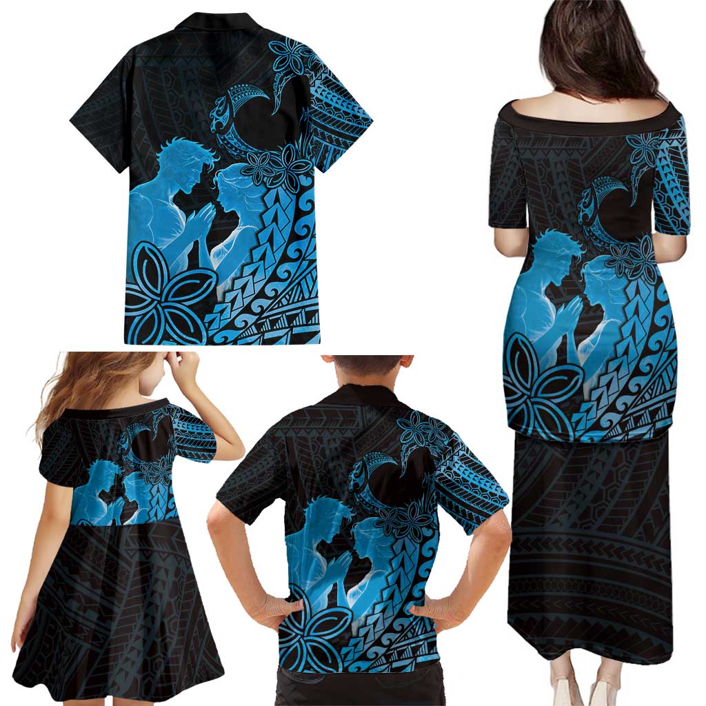 Alofa Samoa Valentine Blue Family Matching Puletasi and Hawaiian Shirt Love Is The Greatest Thing LT05 - Polynesian Pride