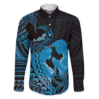 Alofa Samoa Valentine Blue Family Matching Puletasi and Hawaiian Shirt Love Is The Greatest Thing LT05 Dad's Shirt - Long Sleeve Blue - Polynesian Pride
