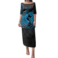 Alofa Samoa Valentine Blue Family Matching Puletasi and Hawaiian Shirt Love Is The Greatest Thing LT05 Mom's Dress Blue - Polynesian Pride