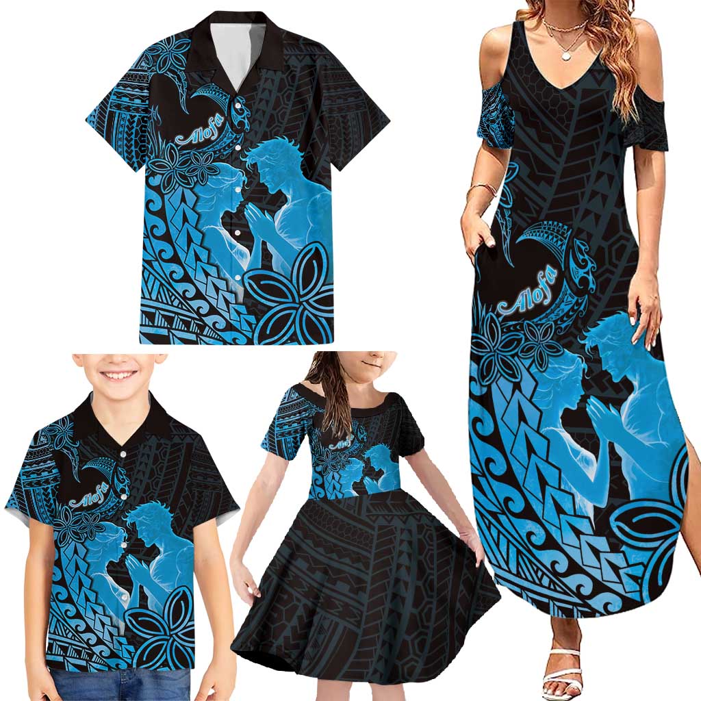 Alofa Samoa Valentine Blue Family Matching Summer Maxi Dress and Hawaiian Shirt Love Is The Greatest Thing LT05 - Polynesian Pride