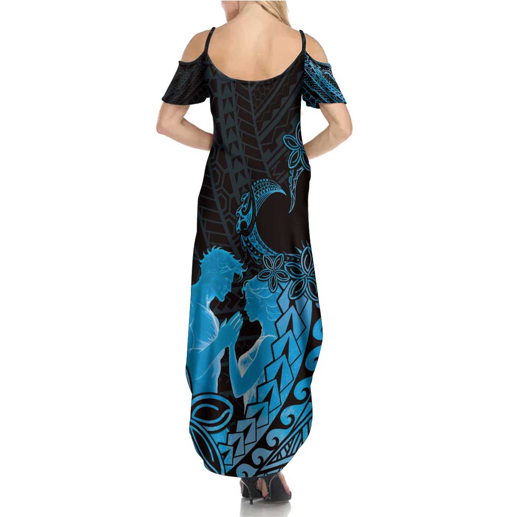 Alofa Samoa Valentine Blue Family Matching Summer Maxi Dress and Hawaiian Shirt Love Is The Greatest Thing LT05 - Polynesian Pride