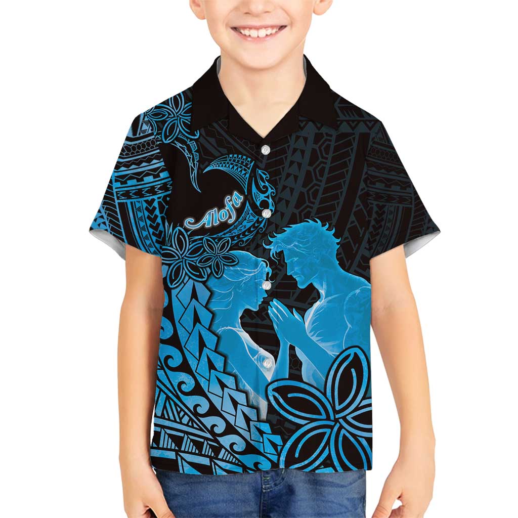 Alofa Samoa Valentine Blue Family Matching Summer Maxi Dress and Hawaiian Shirt Love Is The Greatest Thing LT05 Son's Shirt Blue - Polynesian Pride