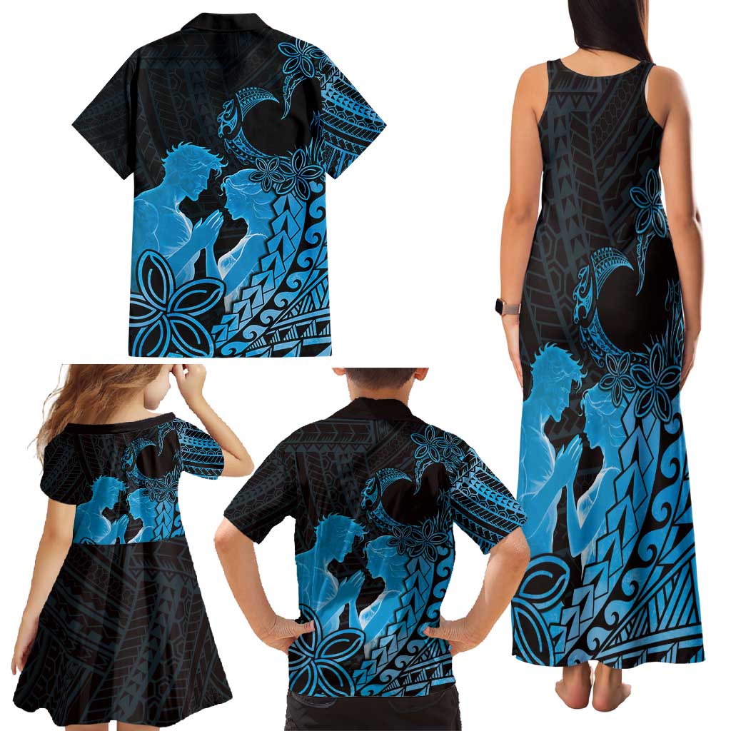 Alofa Samoa Valentine Blue Family Matching Tank Maxi Dress and Hawaiian Shirt Love Is The Greatest Thing LT05 - Polynesian Pride