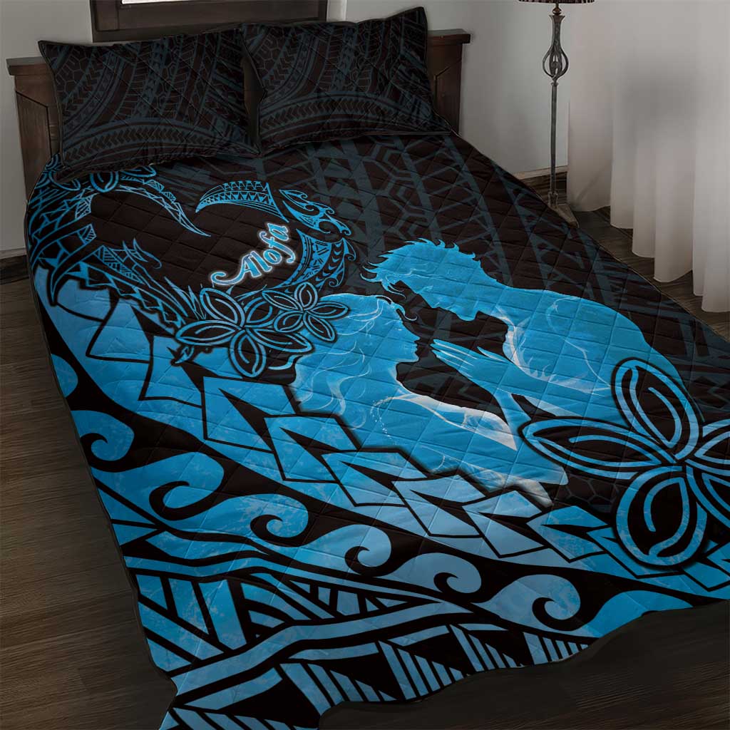 Alofa Samoa Valentine Blue Quilt Bed Set Love Is The Greatest Thing LT05 Blue - Polynesian Pride