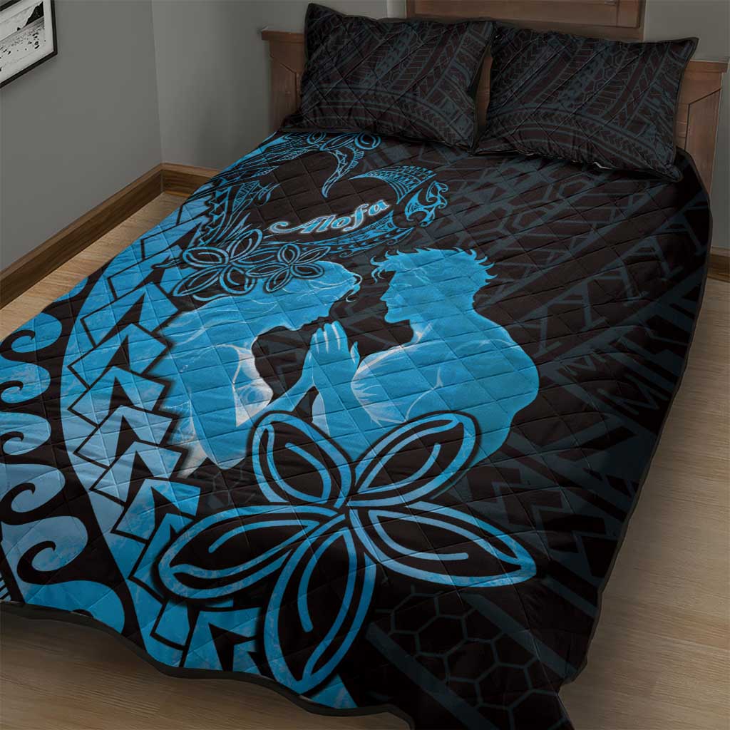 Alofa Samoa Valentine Blue Quilt Bed Set Love Is The Greatest Thing LT05 - Polynesian Pride