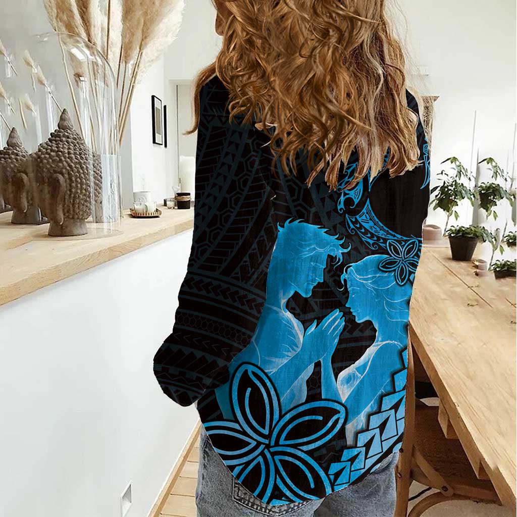 Alofa Samoa Valentine Blue Women Casual Shirt Love Is The Greatest Thing LT05 - Polynesian Pride