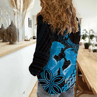 Alofa Samoa Valentine Blue Women Casual Shirt Love Is The Greatest Thing LT05 - Polynesian Pride