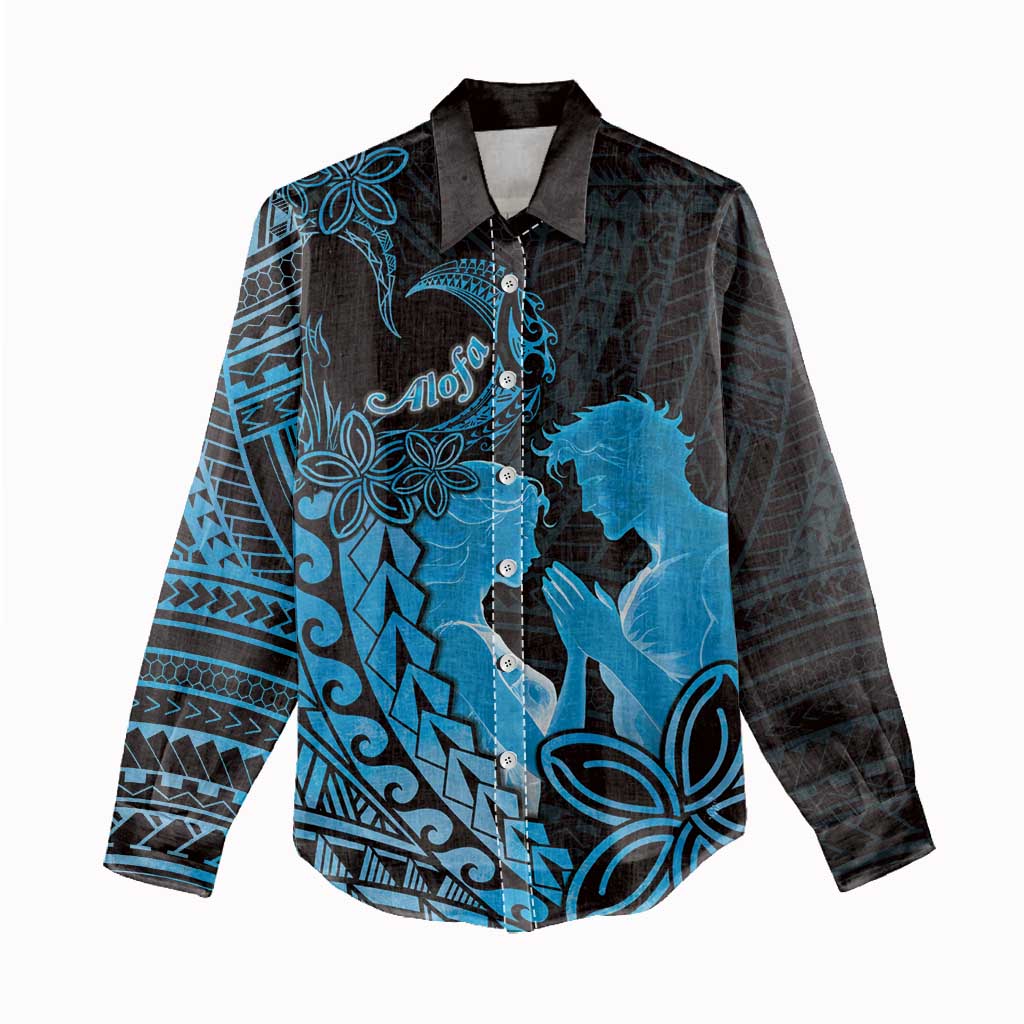 Alofa Samoa Valentine Blue Women Casual Shirt Love Is The Greatest Thing LT05 - Polynesian Pride