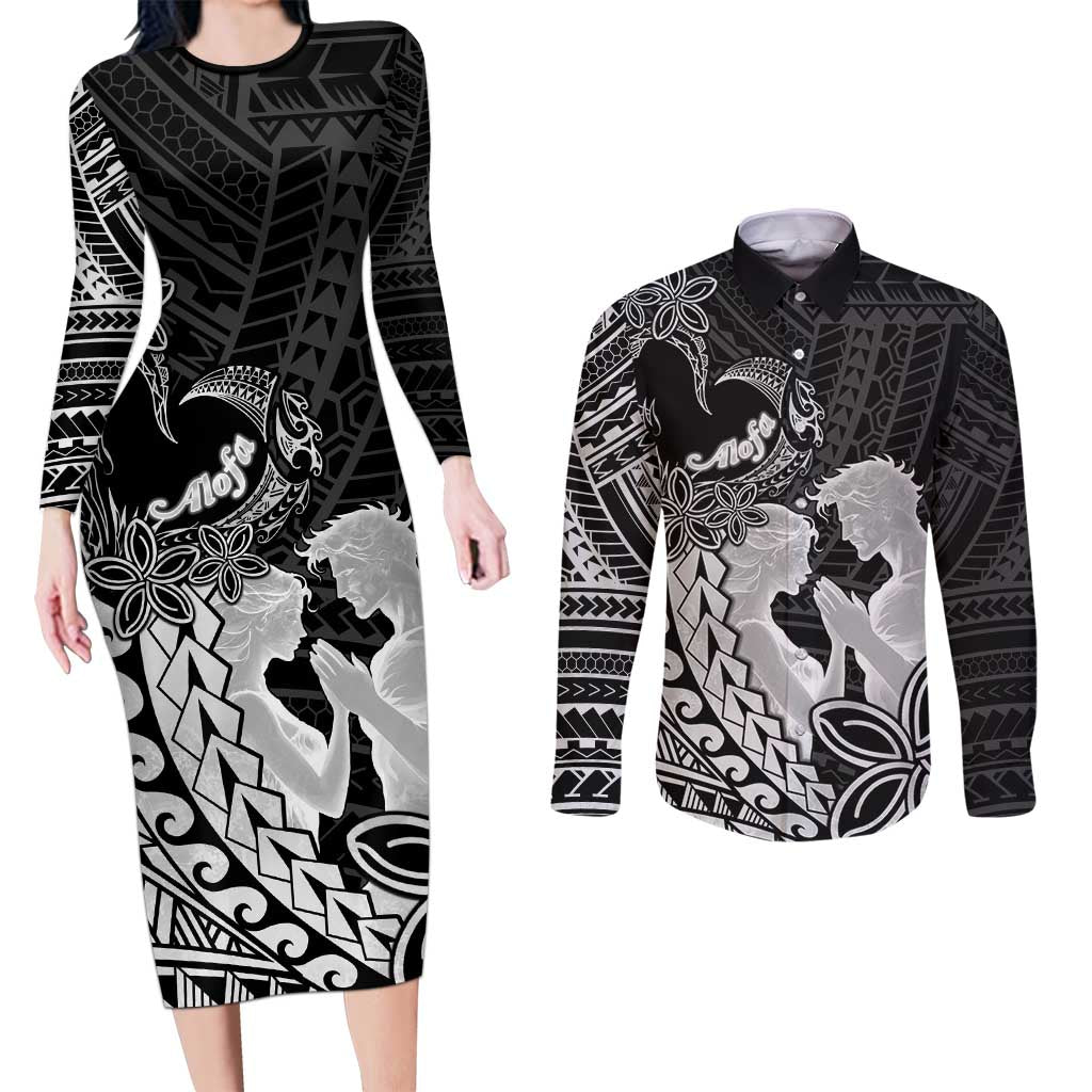 Alofa Samoa Valentine Black Couples Matching Long Sleeve Bodycon Dress and Long Sleeve Button Shirt Love Is The Greatest Thing LT05 Black - Polynesian Pride