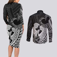 Alofa Samoa Valentine Black Couples Matching Long Sleeve Bodycon Dress and Long Sleeve Button Shirt Love Is The Greatest Thing LT05 - Polynesian Pride