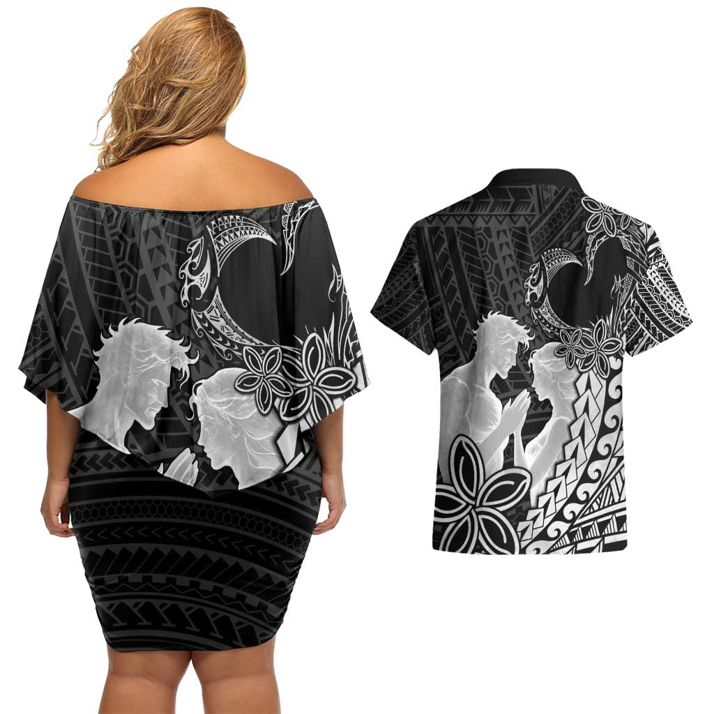 Alofa Samoa Valentine Black Couples Matching Off Shoulder Short Dress and Hawaiian Shirt Love Is The Greatest Thing LT05 - Polynesian Pride