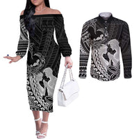Alofa Samoa Valentine Black Couples Matching Off The Shoulder Long Sleeve Dress and Long Sleeve Button Shirt Love Is The Greatest Thing LT05 Black - Polynesian Pride