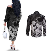 Alofa Samoa Valentine Black Couples Matching Off The Shoulder Long Sleeve Dress and Long Sleeve Button Shirt Love Is The Greatest Thing LT05 - Polynesian Pride