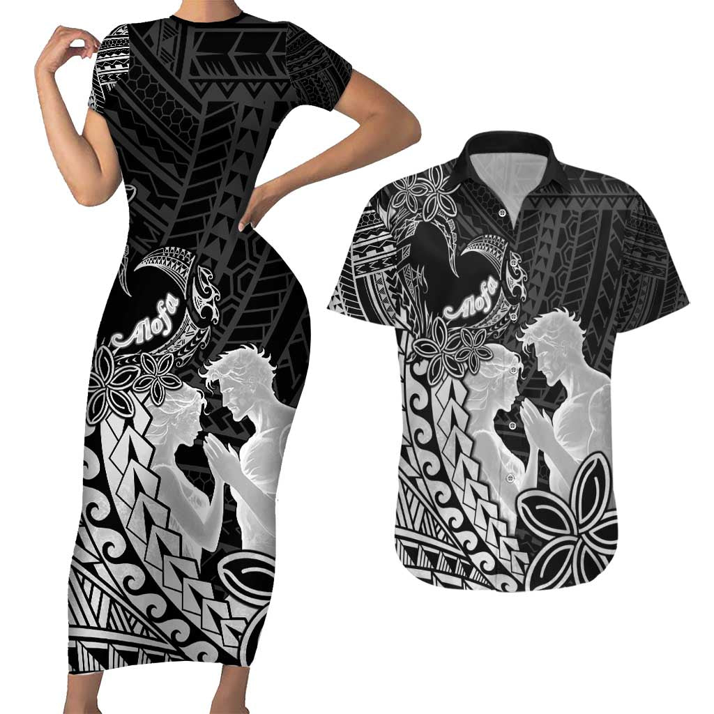Alofa Samoa Valentine Black Couples Matching Short Sleeve Bodycon Dress and Hawaiian Shirt Love Is The Greatest Thing LT05 Black - Polynesian Pride