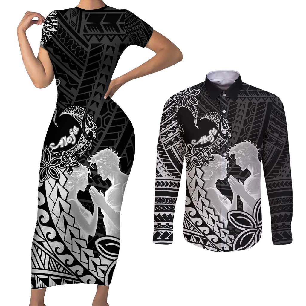 Alofa Samoa Valentine Black Couples Matching Short Sleeve Bodycon Dress and Long Sleeve Button Shirt Love Is The Greatest Thing LT05 Black - Polynesian Pride