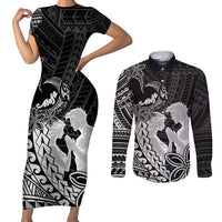Alofa Samoa Valentine Black Couples Matching Short Sleeve Bodycon Dress and Long Sleeve Button Shirt Love Is The Greatest Thing LT05 Black - Polynesian Pride