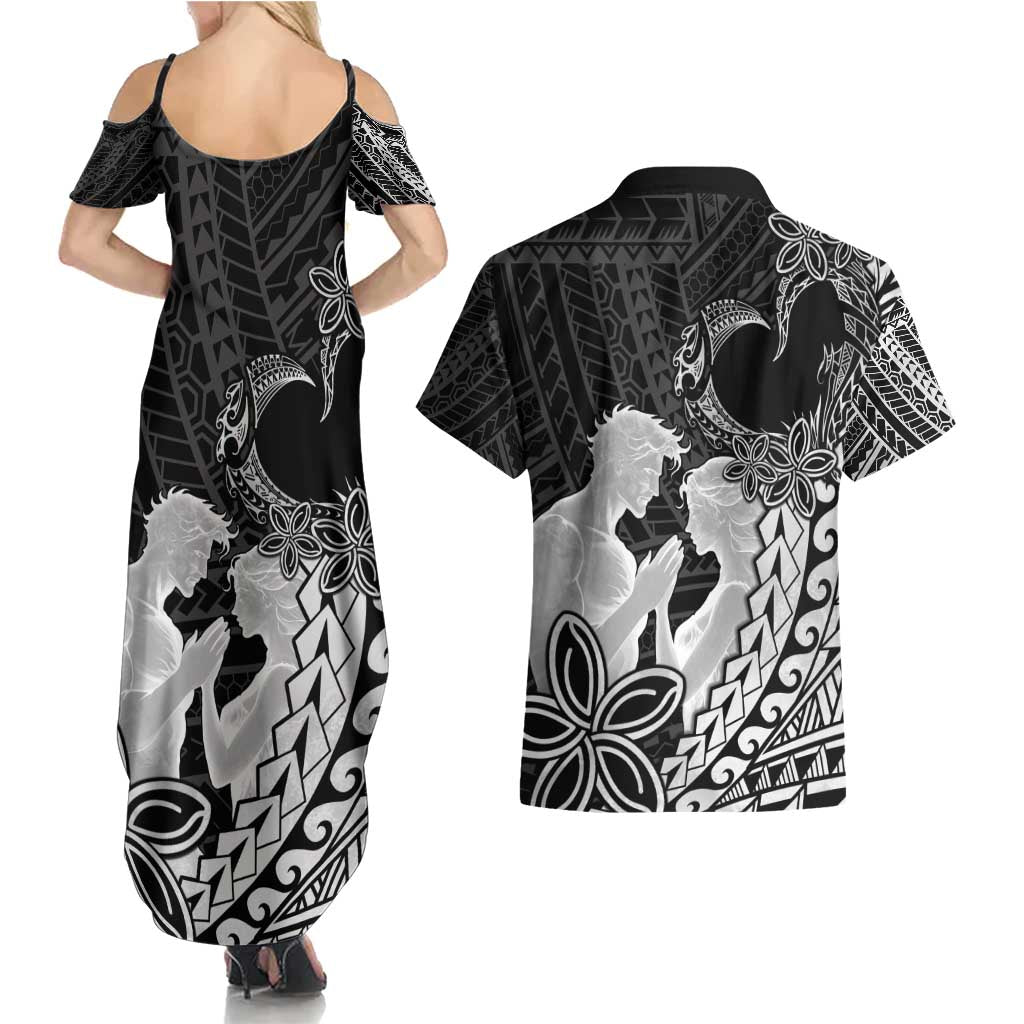 Alofa Samoa Valentine Black Couples Matching Summer Maxi Dress and Hawaiian Shirt Love Is The Greatest Thing LT05 - Polynesian Pride