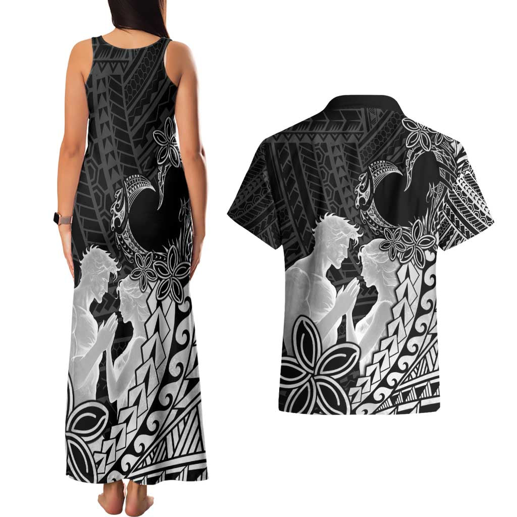 Alofa Samoa Valentine Black Couples Matching Tank Maxi Dress and Hawaiian Shirt Love Is The Greatest Thing LT05 - Polynesian Pride