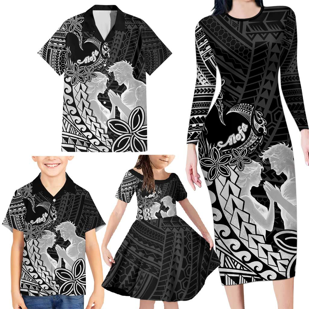 Alofa Samoa Valentine Black Family Matching Long Sleeve Bodycon Dress and Hawaiian Shirt Love Is The Greatest Thing LT05 - Polynesian Pride