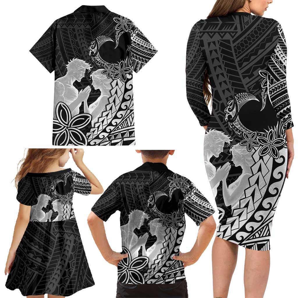 Alofa Samoa Valentine Black Family Matching Long Sleeve Bodycon Dress and Hawaiian Shirt Love Is The Greatest Thing LT05 - Polynesian Pride