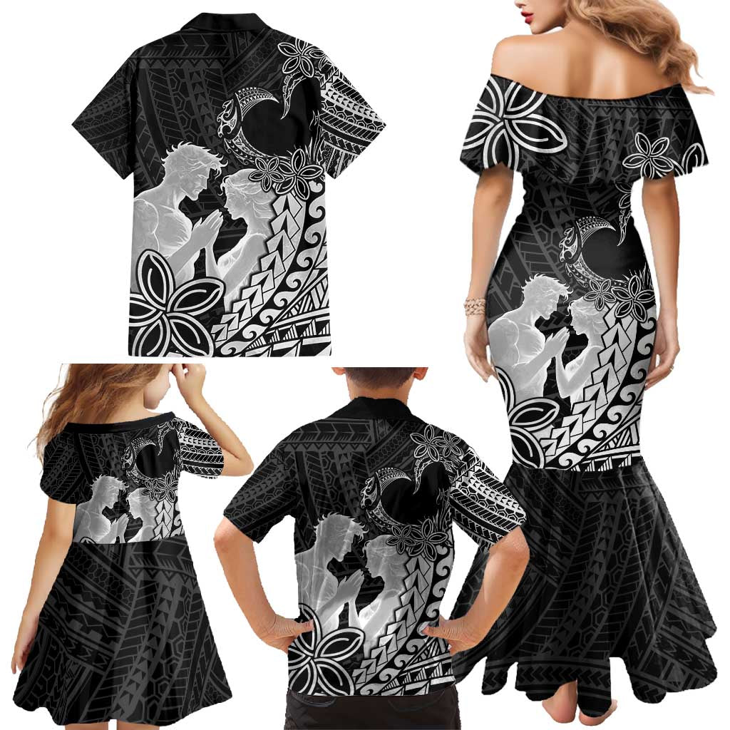 Alofa Samoa Valentine Black Family Matching Mermaid Dress and Hawaiian Shirt Love Is The Greatest Thing LT05 - Polynesian Pride