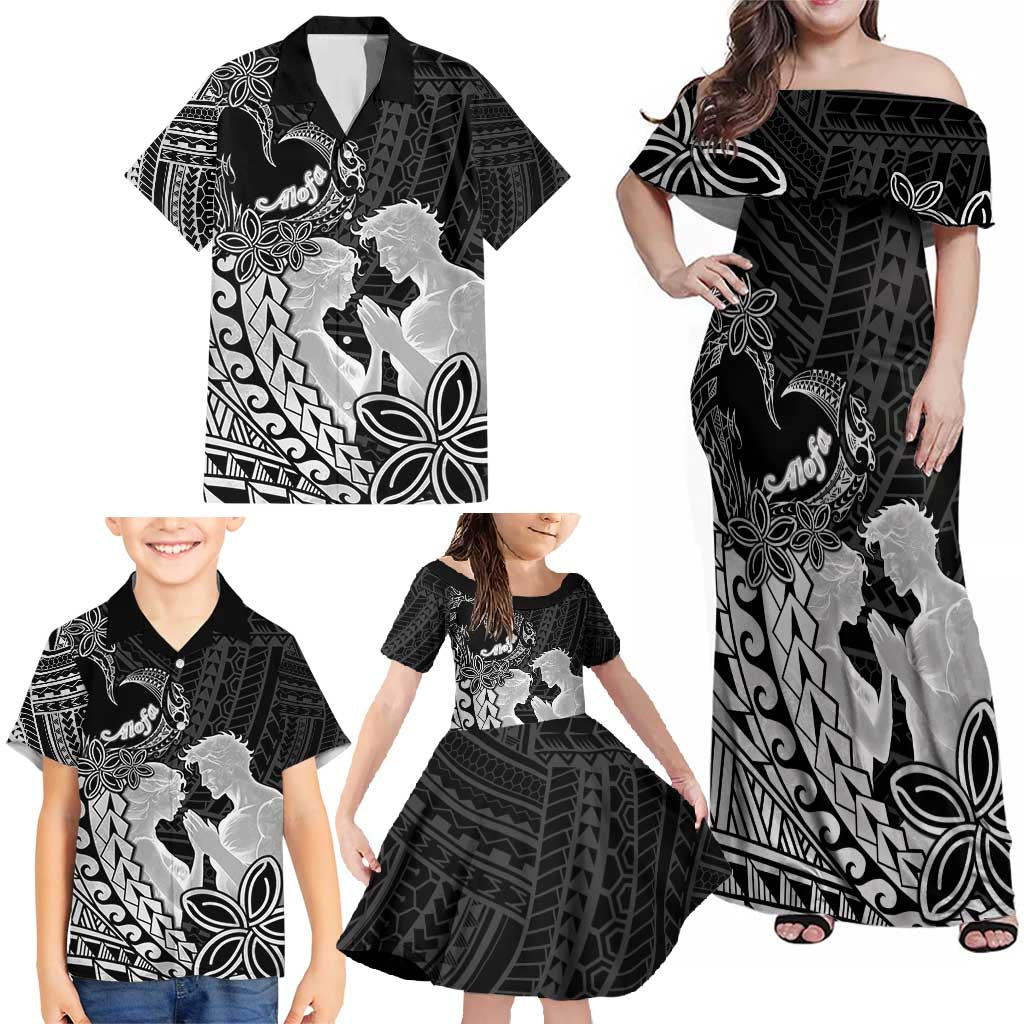 Alofa Samoa Valentine Black Family Matching Off Shoulder Maxi Dress and Hawaiian Shirt Love Is The Greatest Thing LT05 - Polynesian Pride