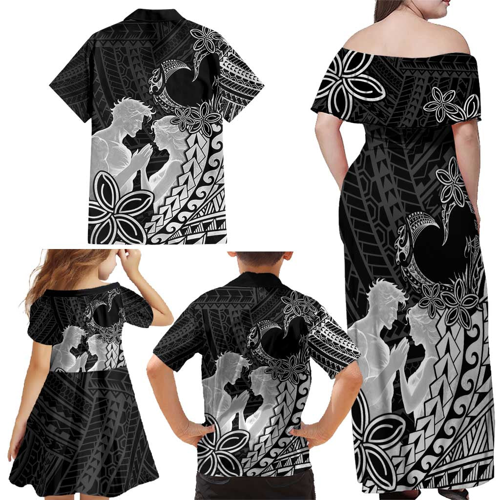 Alofa Samoa Valentine Black Family Matching Off Shoulder Maxi Dress and Hawaiian Shirt Love Is The Greatest Thing LT05 - Polynesian Pride