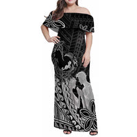 Alofa Samoa Valentine Black Family Matching Off Shoulder Maxi Dress and Hawaiian Shirt Love Is The Greatest Thing LT05 Mom's Dress Black - Polynesian Pride