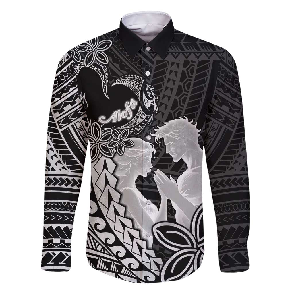 Alofa Samoa Valentine Black Family Matching Off Shoulder Short Dress and Hawaiian Shirt Love Is The Greatest Thing LT05 Dad's Shirt - Long Sleeve Black - Polynesian Pride