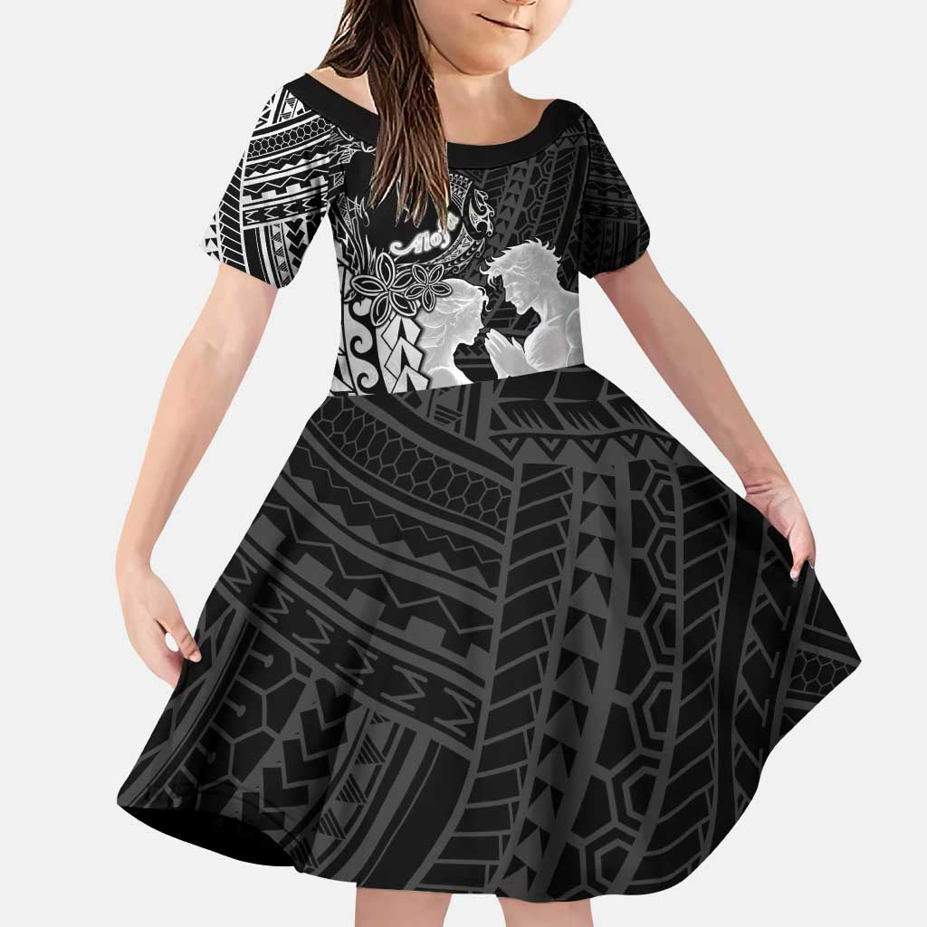 Alofa Samoa Valentine Black Family Matching Puletasi and Hawaiian Shirt Love Is The Greatest Thing LT05 Daughter's Dress Black - Polynesian Pride
