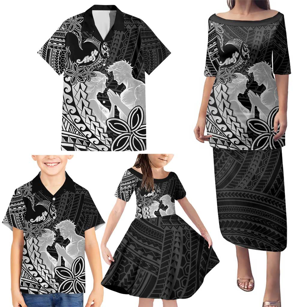 Alofa Samoa Valentine Black Family Matching Puletasi and Hawaiian Shirt Love Is The Greatest Thing LT05 - Polynesian Pride