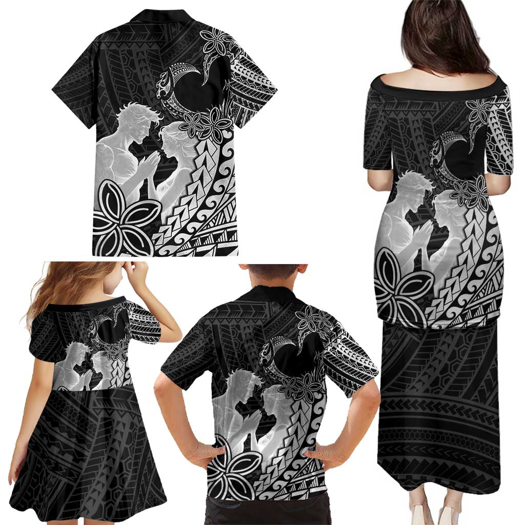 Alofa Samoa Valentine Black Family Matching Puletasi and Hawaiian Shirt Love Is The Greatest Thing LT05 - Polynesian Pride