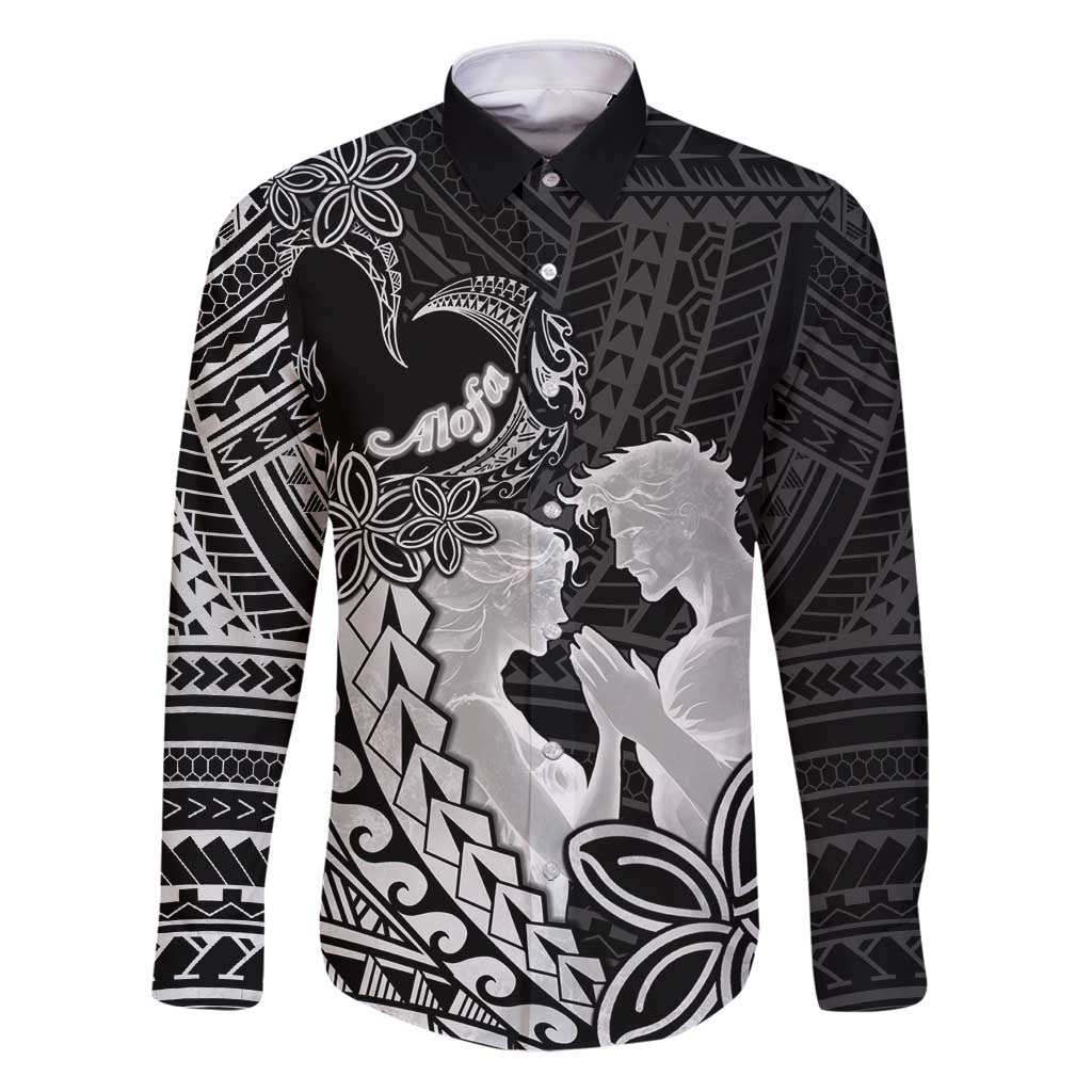 Alofa Samoa Valentine Black Family Matching Puletasi and Hawaiian Shirt Love Is The Greatest Thing LT05 Dad's Shirt - Long Sleeve Black - Polynesian Pride