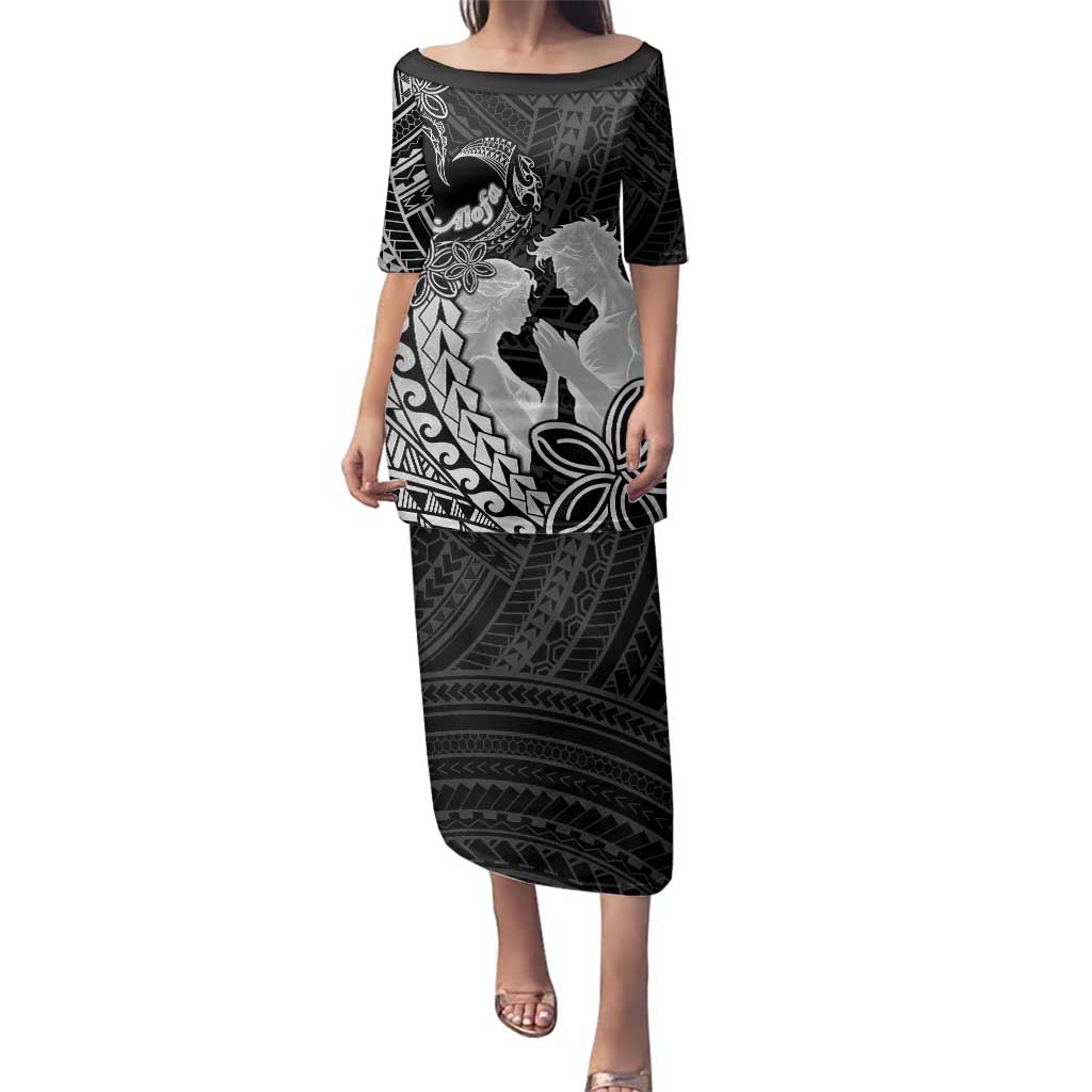 Alofa Samoa Valentine Black Family Matching Puletasi and Hawaiian Shirt Love Is The Greatest Thing LT05 Mom's Dress Black - Polynesian Pride