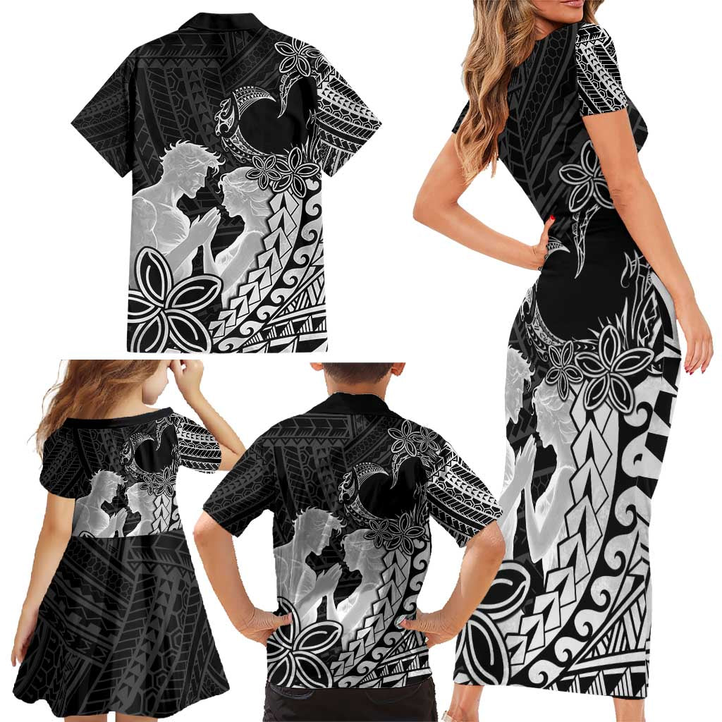 Alofa Samoa Valentine Black Family Matching Short Sleeve Bodycon Dress and Hawaiian Shirt Love Is The Greatest Thing LT05 - Polynesian Pride