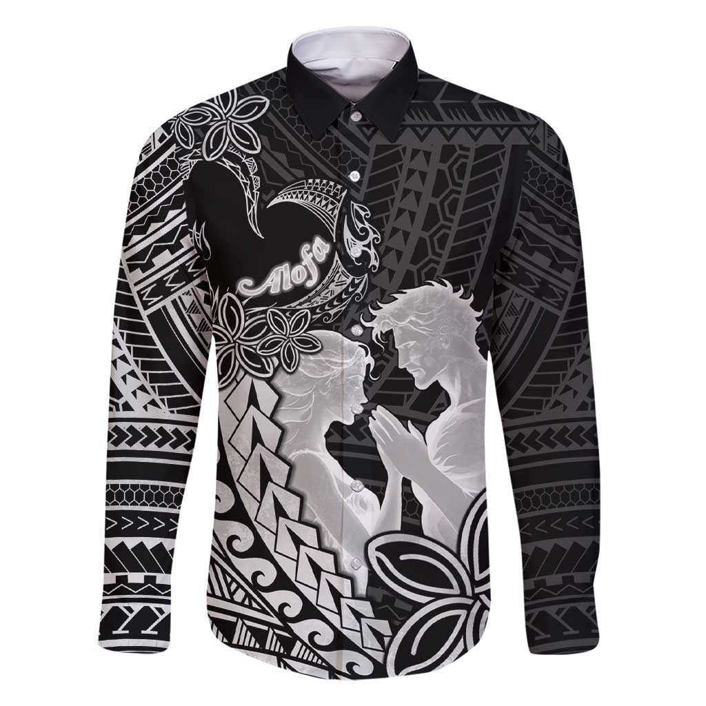 Alofa Samoa Valentine Black Family Matching Short Sleeve Bodycon Dress and Hawaiian Shirt Love Is The Greatest Thing LT05 Dad's Shirt - Long Sleeve Black - Polynesian Pride