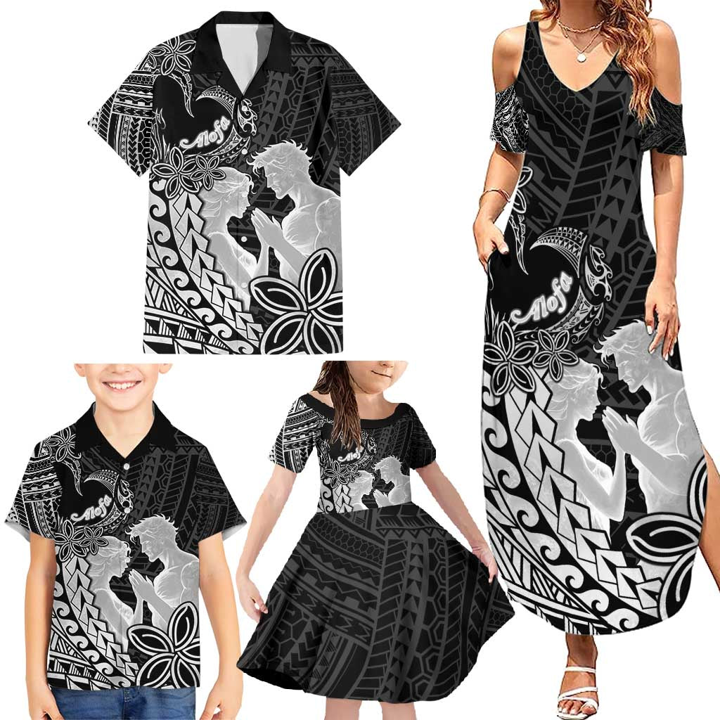 Alofa Samoa Valentine Black Family Matching Summer Maxi Dress and Hawaiian Shirt Love Is The Greatest Thing LT05 - Polynesian Pride