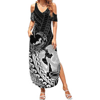 Alofa Samoa Valentine Black Family Matching Summer Maxi Dress and Hawaiian Shirt Love Is The Greatest Thing LT05 Mom's Dress Black - Polynesian Pride