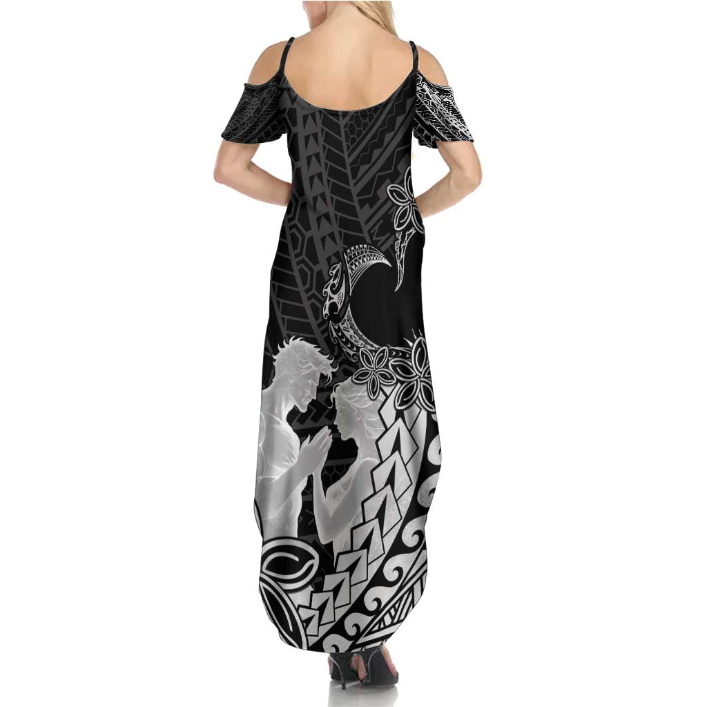 Alofa Samoa Valentine Black Family Matching Summer Maxi Dress and Hawaiian Shirt Love Is The Greatest Thing LT05 - Polynesian Pride