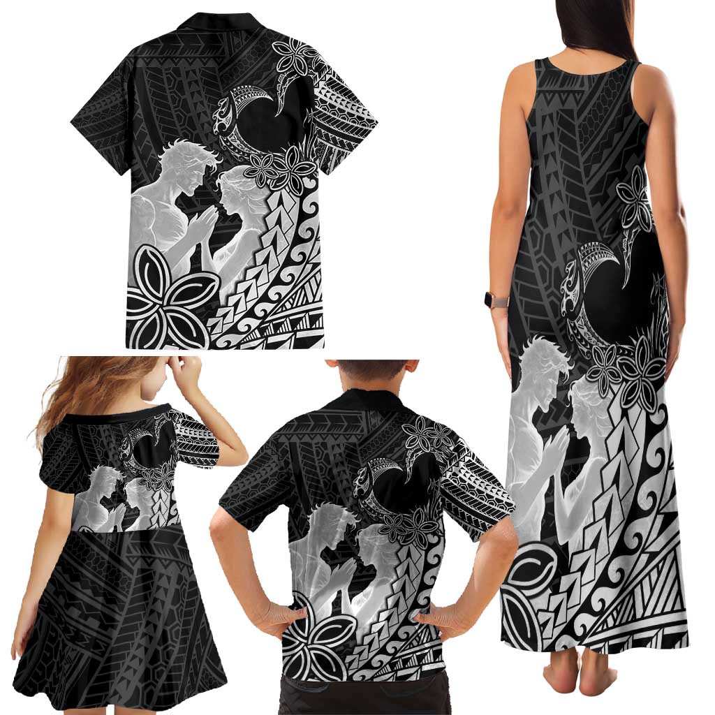 Alofa Samoa Valentine Black Family Matching Tank Maxi Dress and Hawaiian Shirt Love Is The Greatest Thing LT05 - Polynesian Pride