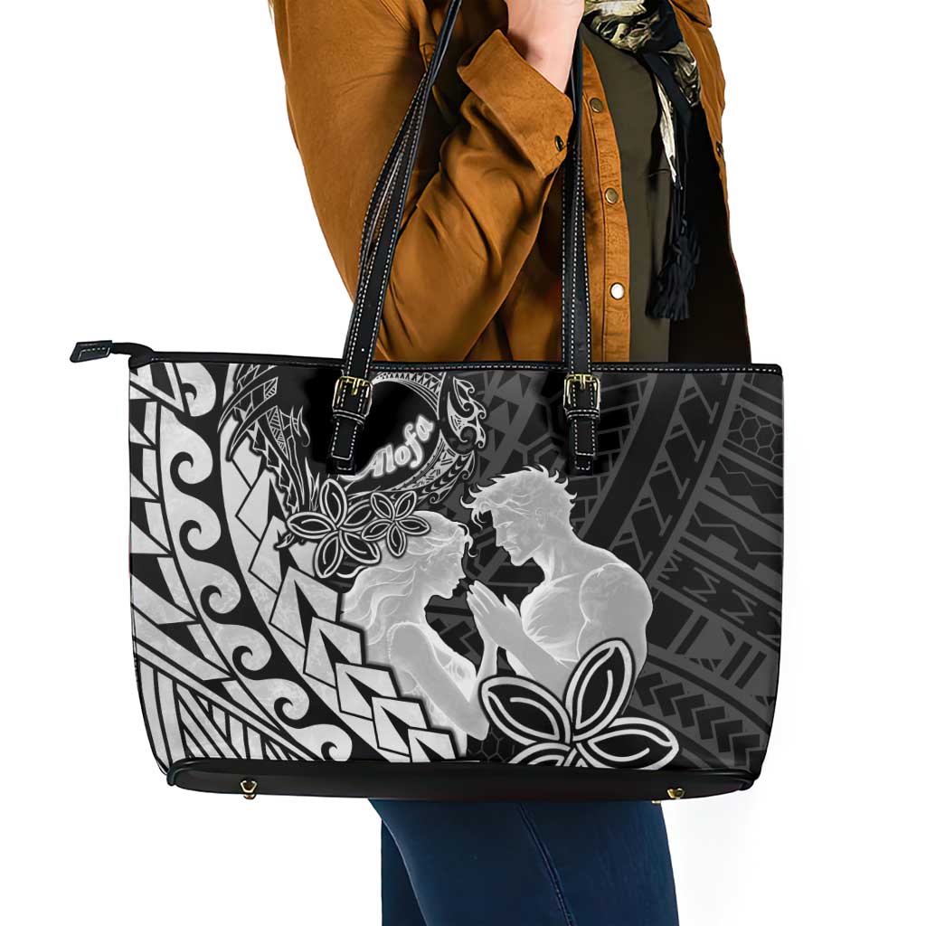 Alofa Samoa Valentine Black Leather Tote Bag Love Is The Greatest Thing LT05 - Polynesian Pride