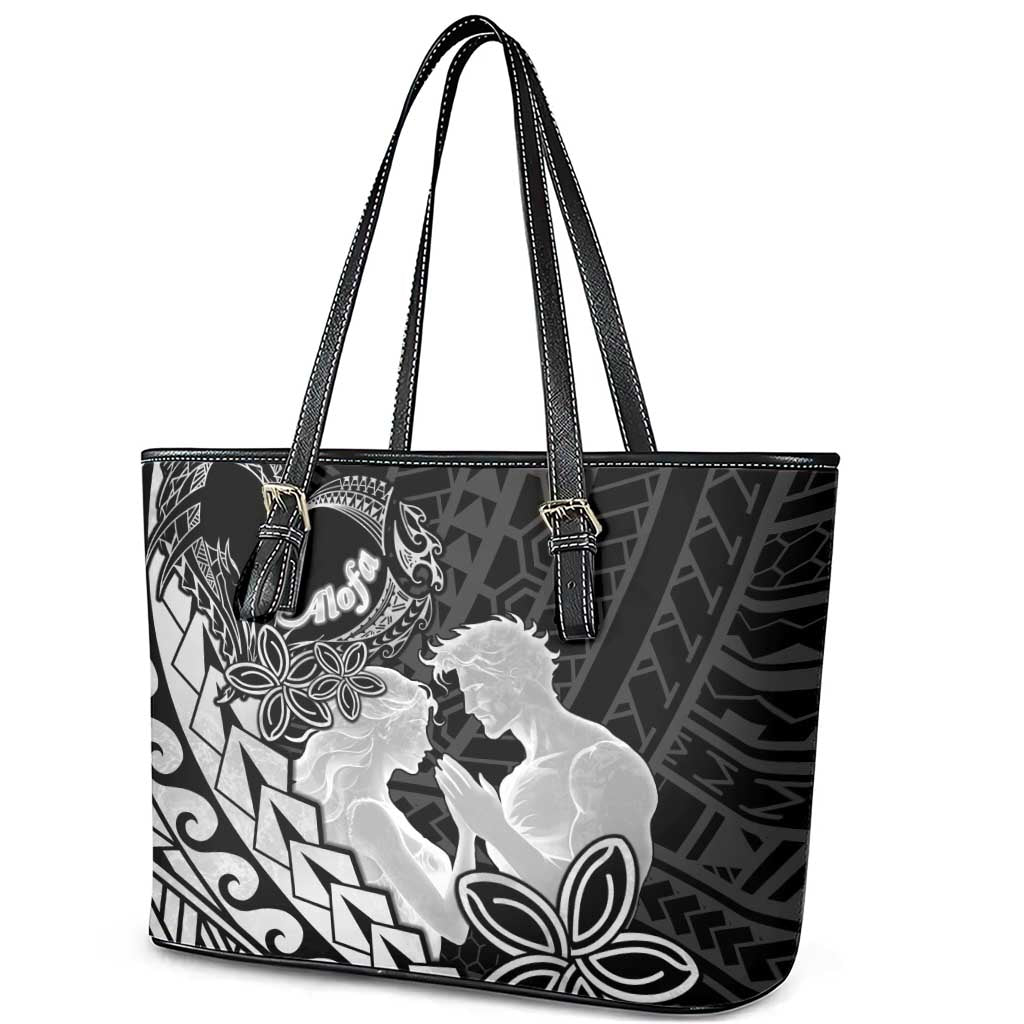 Alofa Samoa Valentine Black Leather Tote Bag Love Is The Greatest Thing LT05 - Polynesian Pride